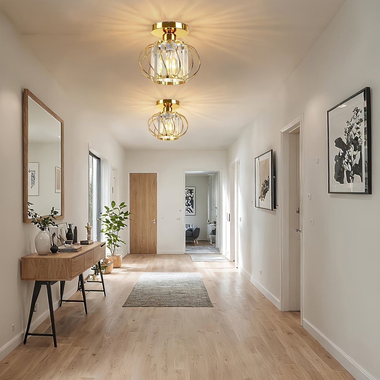 Modern Industrial Cage Ceiling Light | Elegant Semi Flush Mount In Three Polished Metal Finishes
