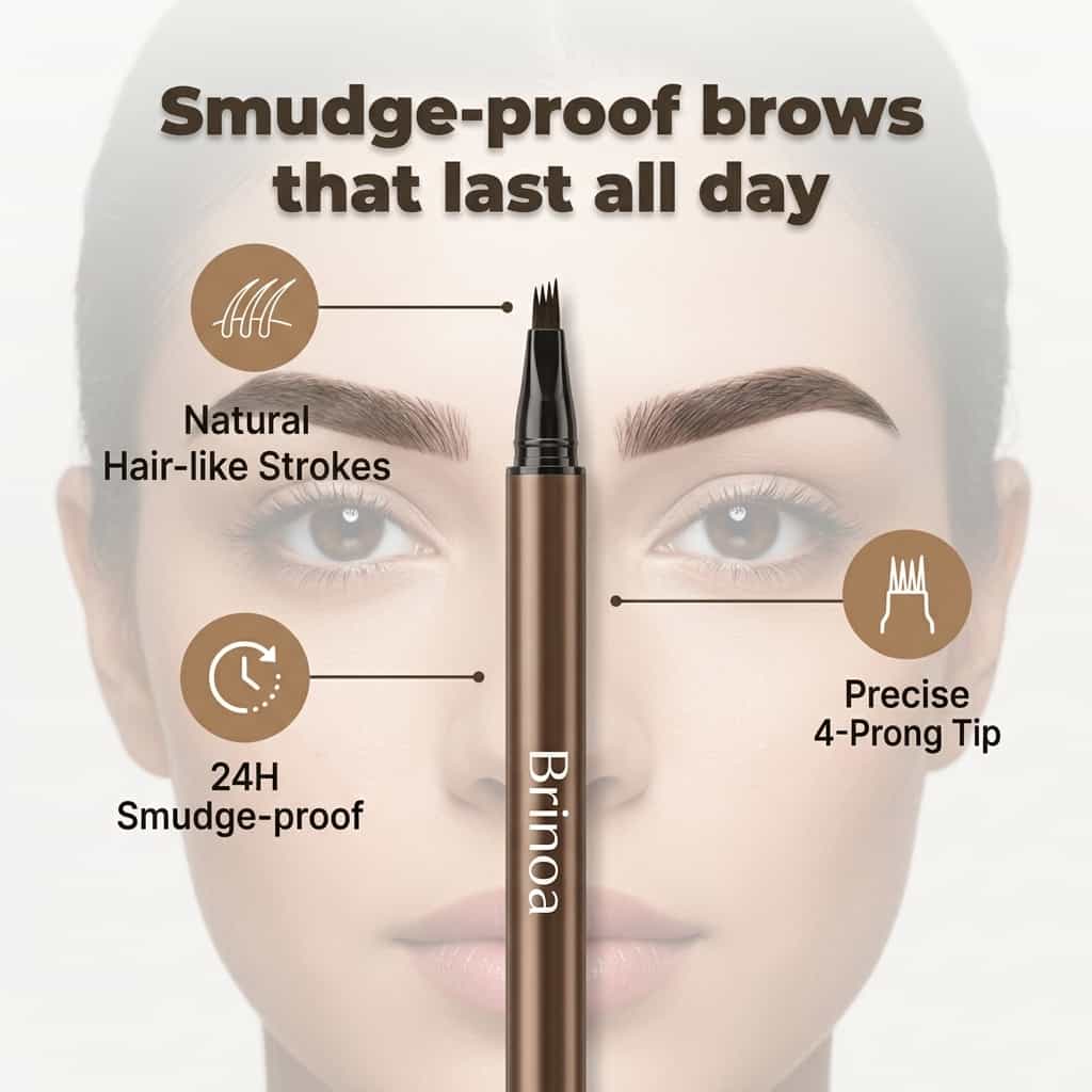 Waterproof Microblading Eyebrow Pen | Smudge Proof 4 Tip Fork Brow Pen For Natural Hair Like Strokes