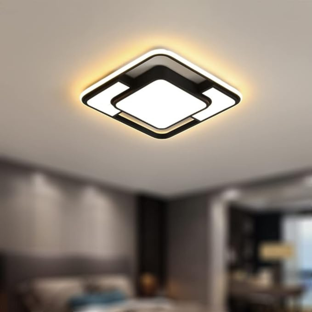 Remote Controlled LED Ceiling Light | Modern Geometric Flush Mount For Living Room Ceilings