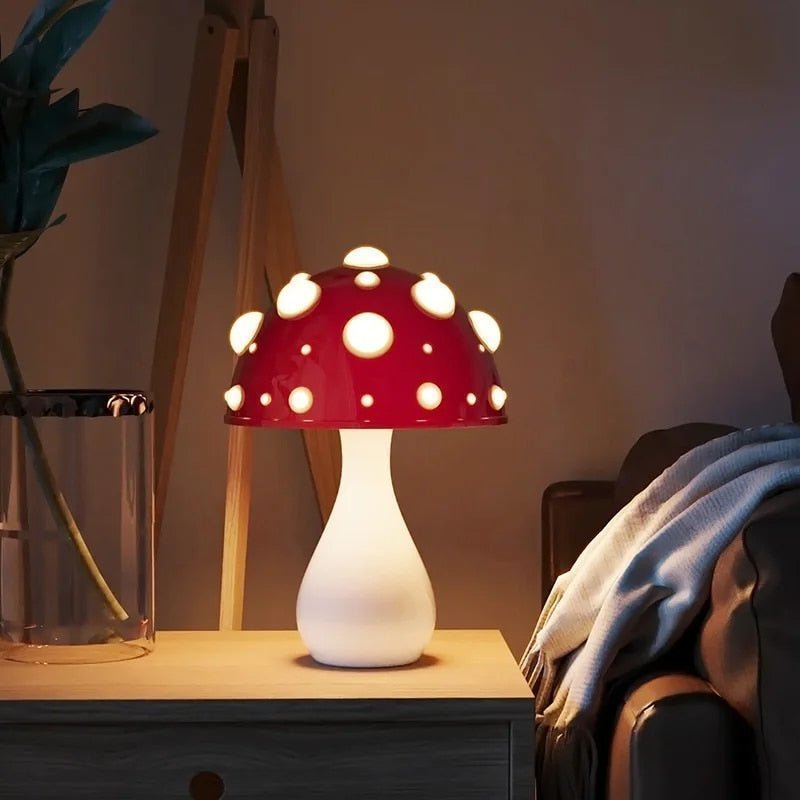LED Mushroom Table Lamp | Modern Amanita Inspired Light For Bedsides, Desks and Bookshelves