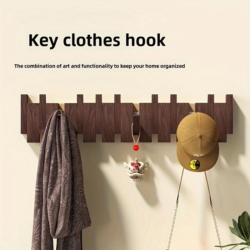 Wooden Wall Hooks | Foldable Piano Key Design Coat Hanger Rack With Six Fold Down Wall Pegs