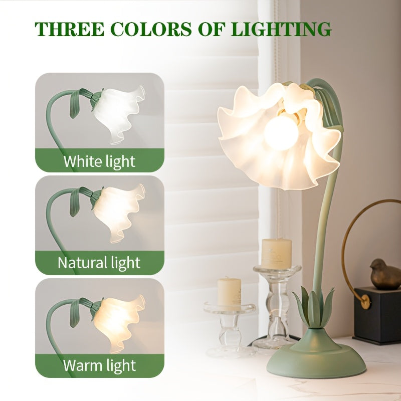 Floral Table Lamp | USB Powered Sculptural Bloom Shade Accent Light In A Green Acrylic Shade