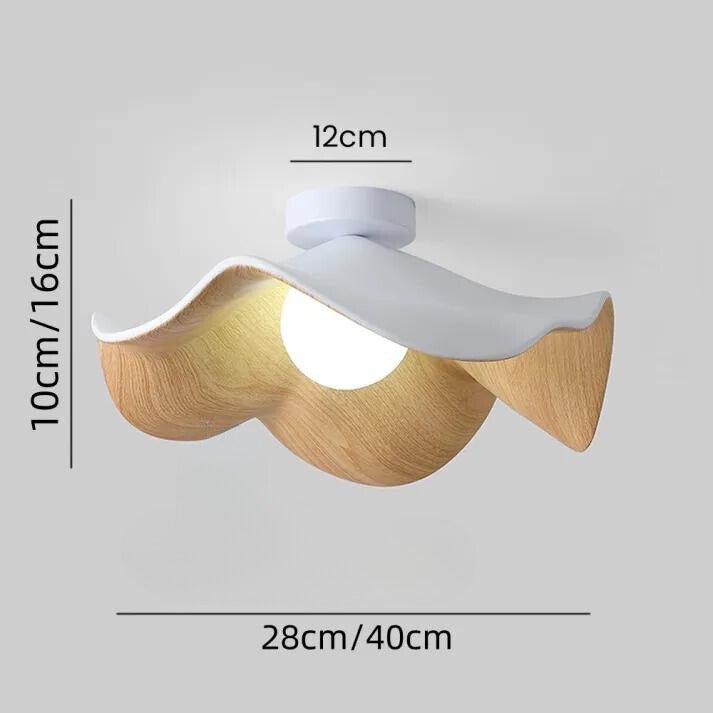 Scandinavian Wooden Lotus Ceiling Light | Resin And Iron Modern Flush Mount In Two Room Sizes