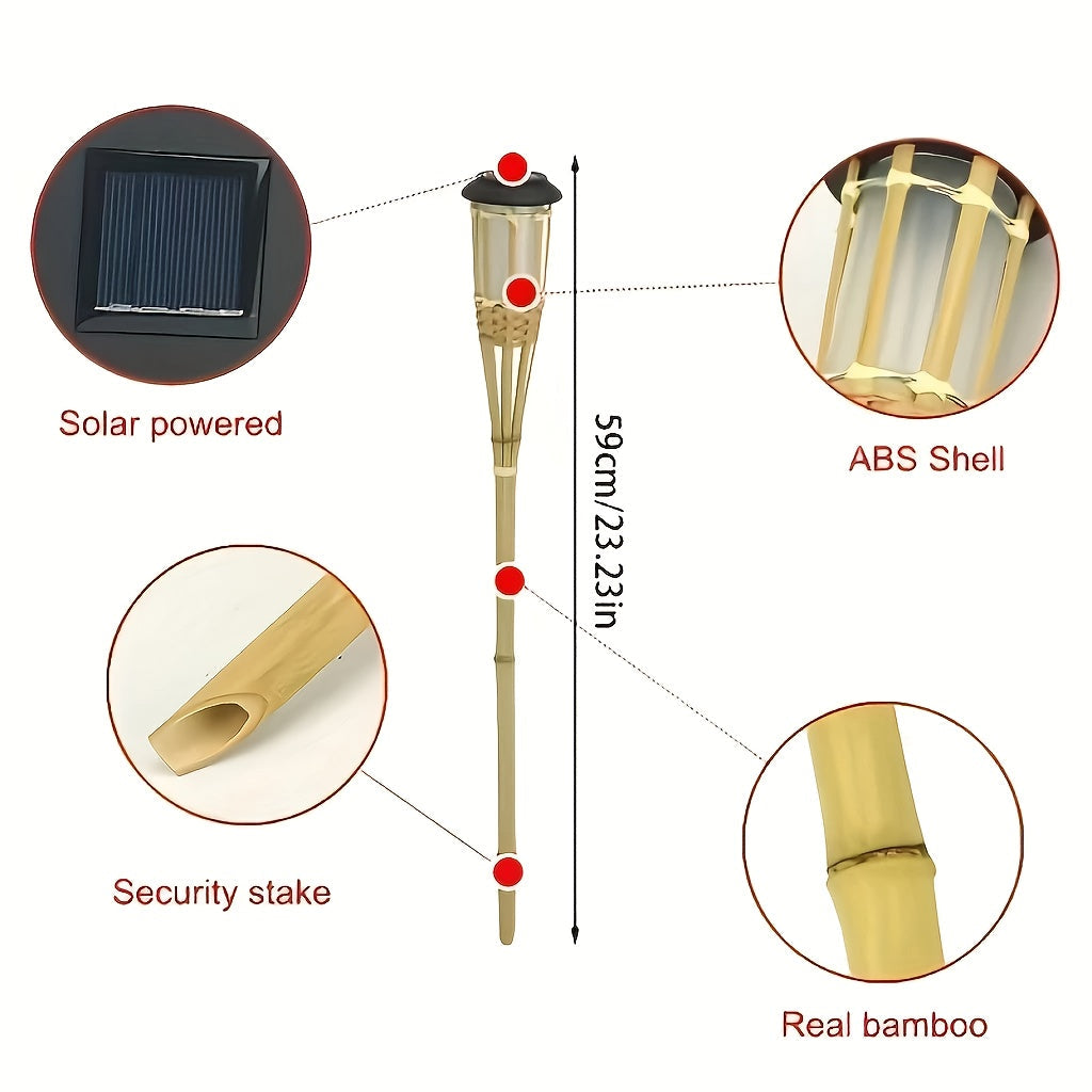 Solar Bamboo Flame Lights 2 Pack | 12 LED Outdoor Solar Garden Lanterns For Paths and Patios