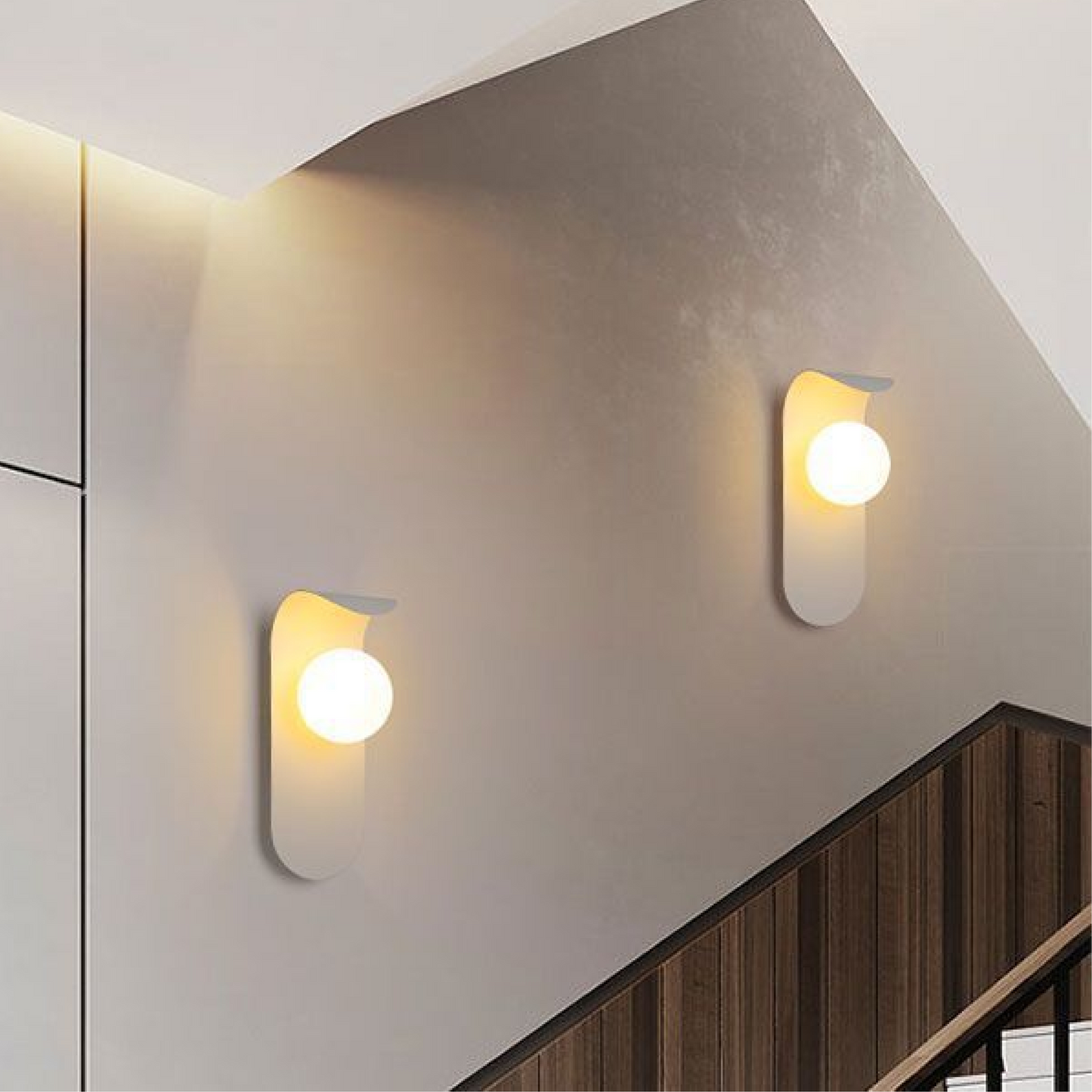 Scandinavian Mount Wall Light | Modern Nordic Curved Panel Sconce With A Softly Glowing Orb
