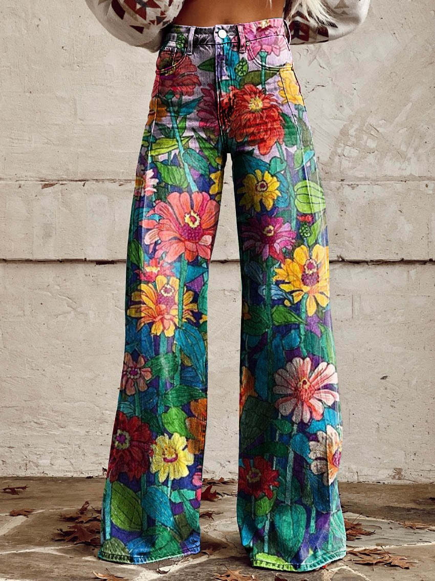 Zara Retro Print Wide Leg Trousers