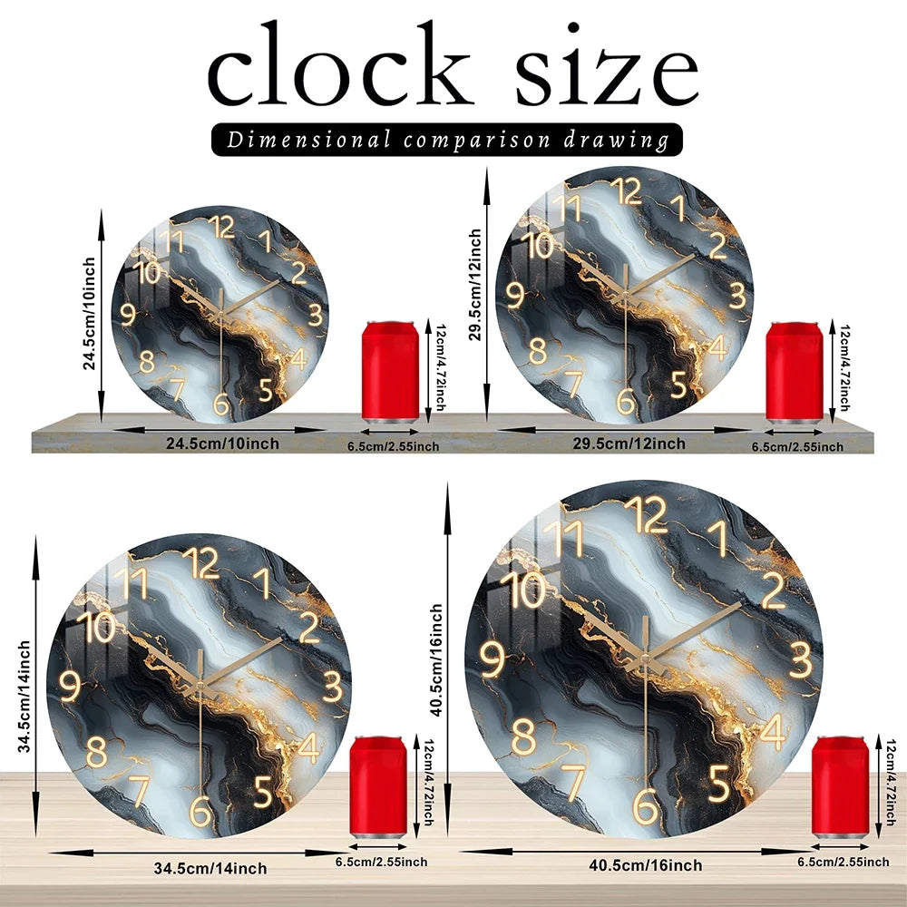 Blue And Gold Marble Wall Clock | Silent Wooden Wall Clock In Four Sizes For Kitchens and Halls