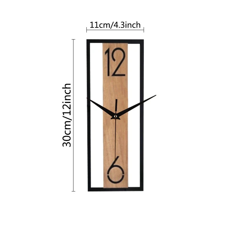 Modern Rectangular Wall Clock | Slim Wood Grain Frame For Hallways, Offices and Kitchen Areas