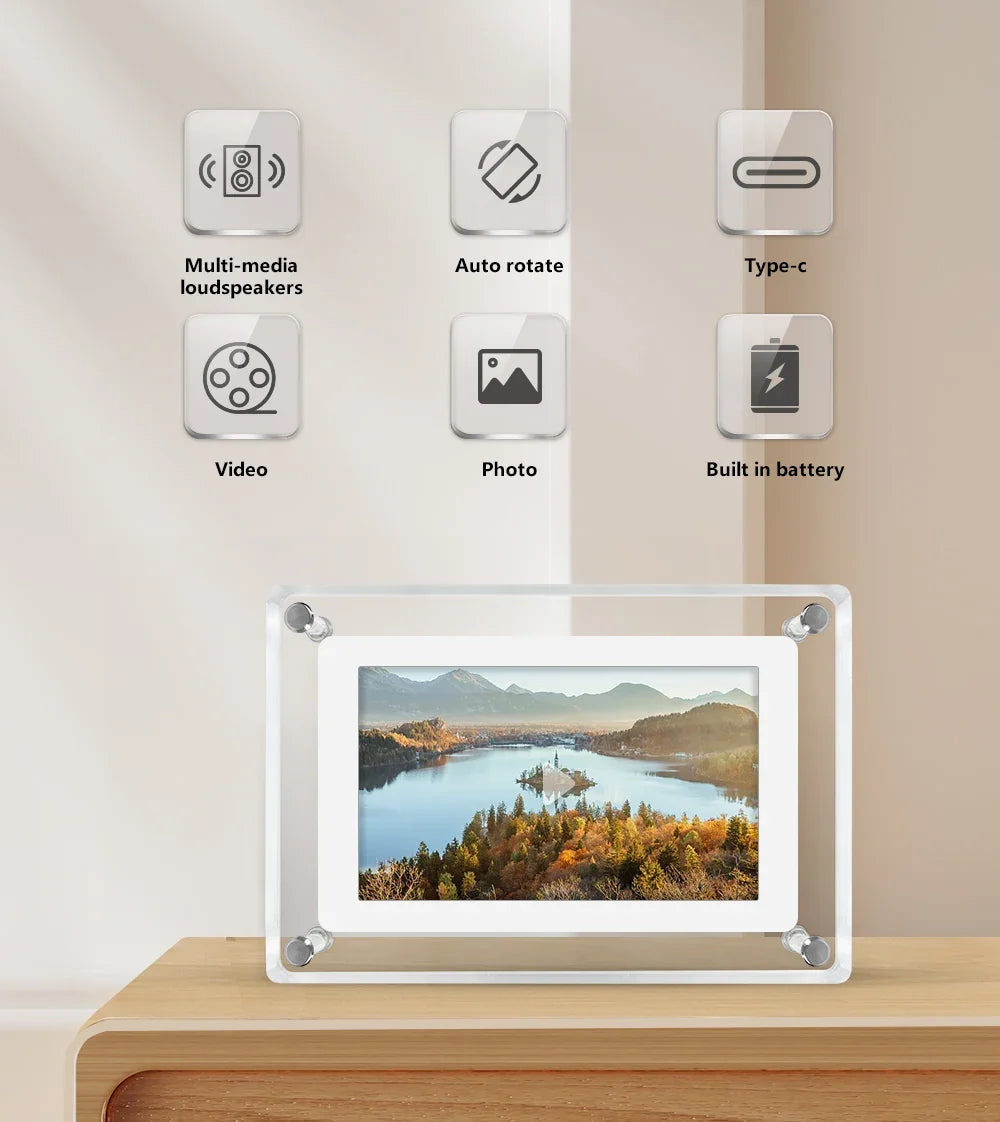 Lucidframe Acrylic Digital Photo Frame | Portable IPS Display With A Built In Battery Power