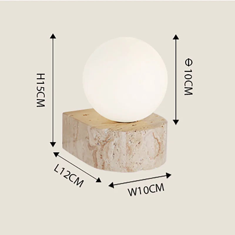 Travertine Stone Wall Lamp | Modern Japanese Style LED Sconce With A Frosted Glass Globe Shade