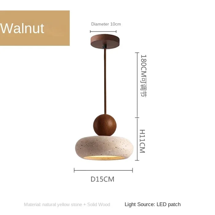 Natural Stone and Wood Pendant Light | Vintage Minimalist Small Hanging Ceiling Pendant Lamp