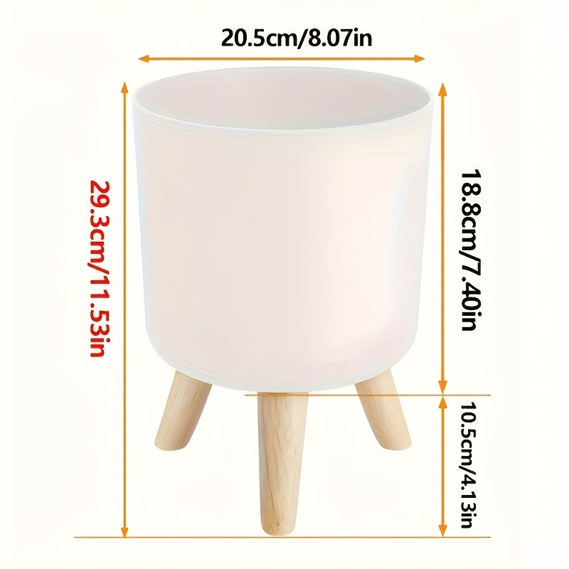 Modern Round Planter With Wooden Legs | Indoor and Outdoor Plant Pot In Three Round Pot Sizes