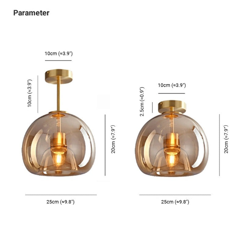 Vintage Bubble Glass Ceiling Light | Retro Amber Glass Pendant In Two Heights and Two Finishes