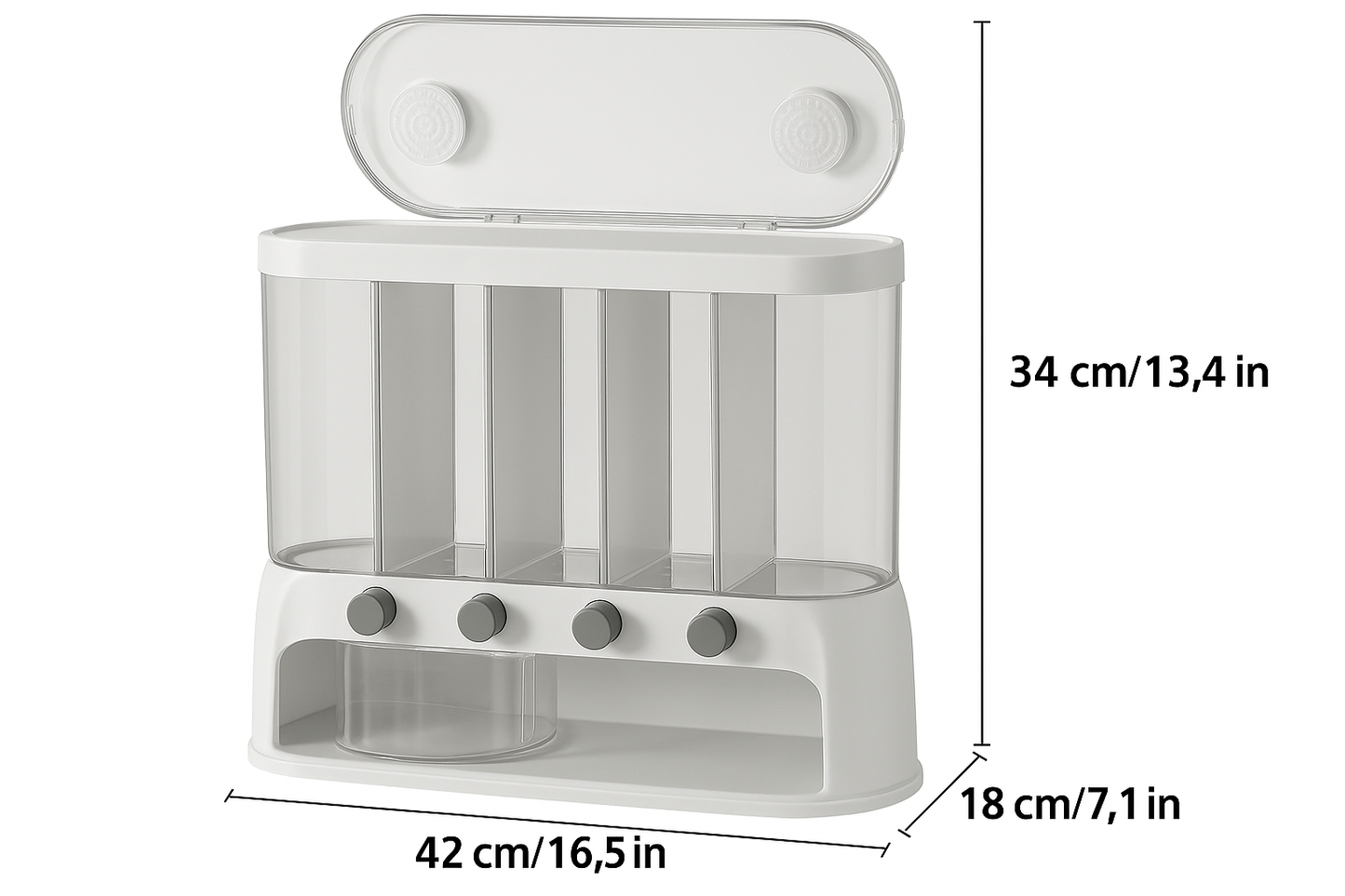 Multi Compartment Grain Storage Container | Airtight Pantry Organiser With A Flip Top Lid Design