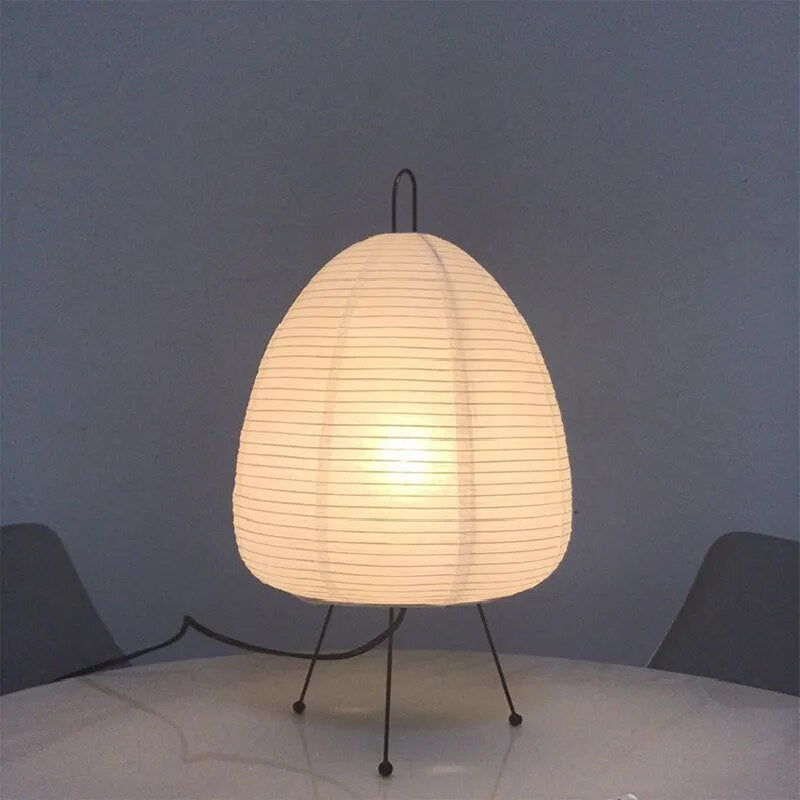 Japanese Rice Paper Table Lamp | Minimalist Zen Tripod Lamp With A Washi Style Paper Shade