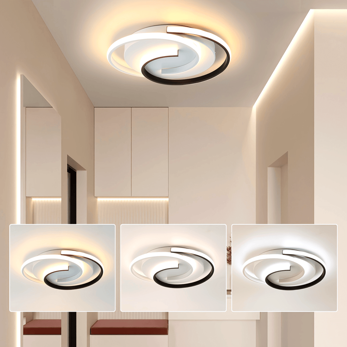 Modern Spiral LED Ceiling Light | Minimalist Round Flush Mount In A Matte Cast Iron Finish