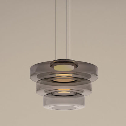 Bauhaus Glass Pendant Light | Modern Layered LED Hanging Lamp In Three Tinted Glass Colours