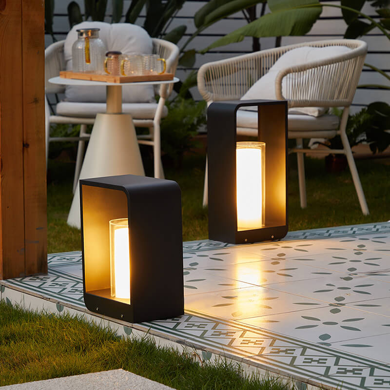 Modern Square Outdoor LED Light | Minimalist Waterproof Solar Powered Landscape Garden Fixture