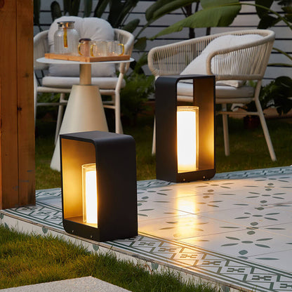 Modern Square Outdoor LED Light | Minimalist Waterproof Solar Powered Landscape Garden Fixture