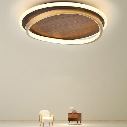 LED Modern Ceiling Lamp | Walnut and Gold Round Design In Three Different Round Panel Sizes