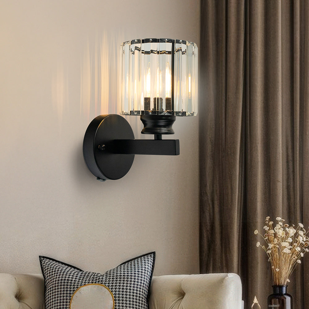 Crystal Wall Light | Modern Glass And Iron Sconce In Black or Gold, In Round or Square Form