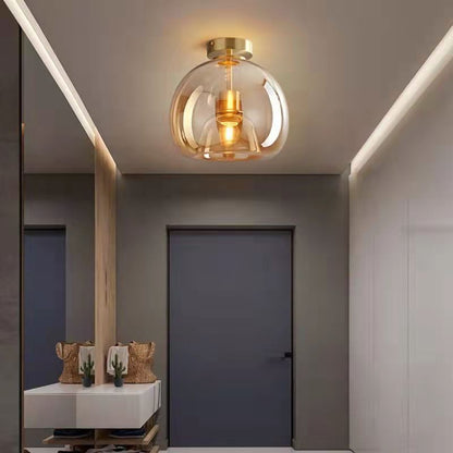 Nordic Glass Ball Ceiling Light | Semi Flush Mount In Smoke Grey or Amber Tinted Glass Shades