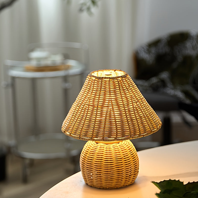 Bamboo Woven Desk Lamp | USB Powered Boho Accent Light With A Handwoven Natural Bamboo Shade