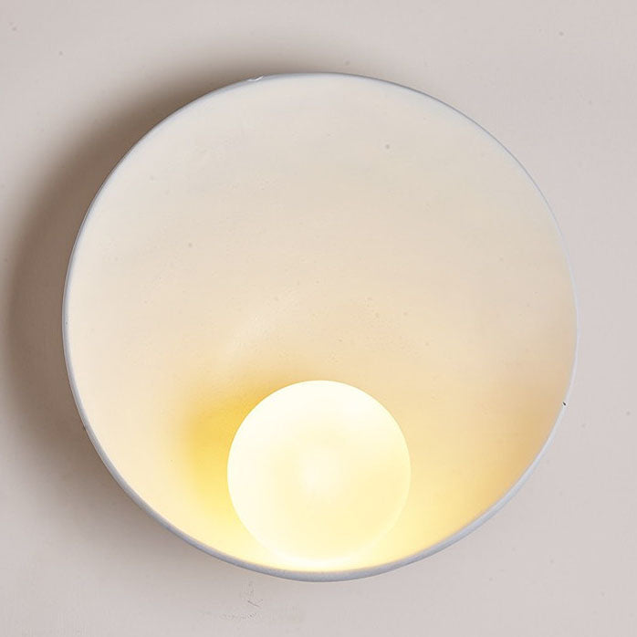 Modern Minimalist Round Wall Sconce | Resin, Iron and Frosted Glass Bowl Accent Wall Light