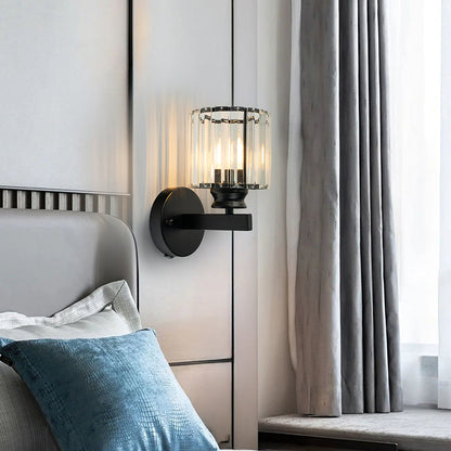 Crystal Wall Light | Modern Glass And Iron Sconce In Black or Gold, In Round or Square Form