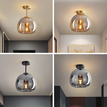Nordic Glass Ball Ceiling Light | Semi Flush Mount In Smoke Grey or Amber Tinted Glass Shades