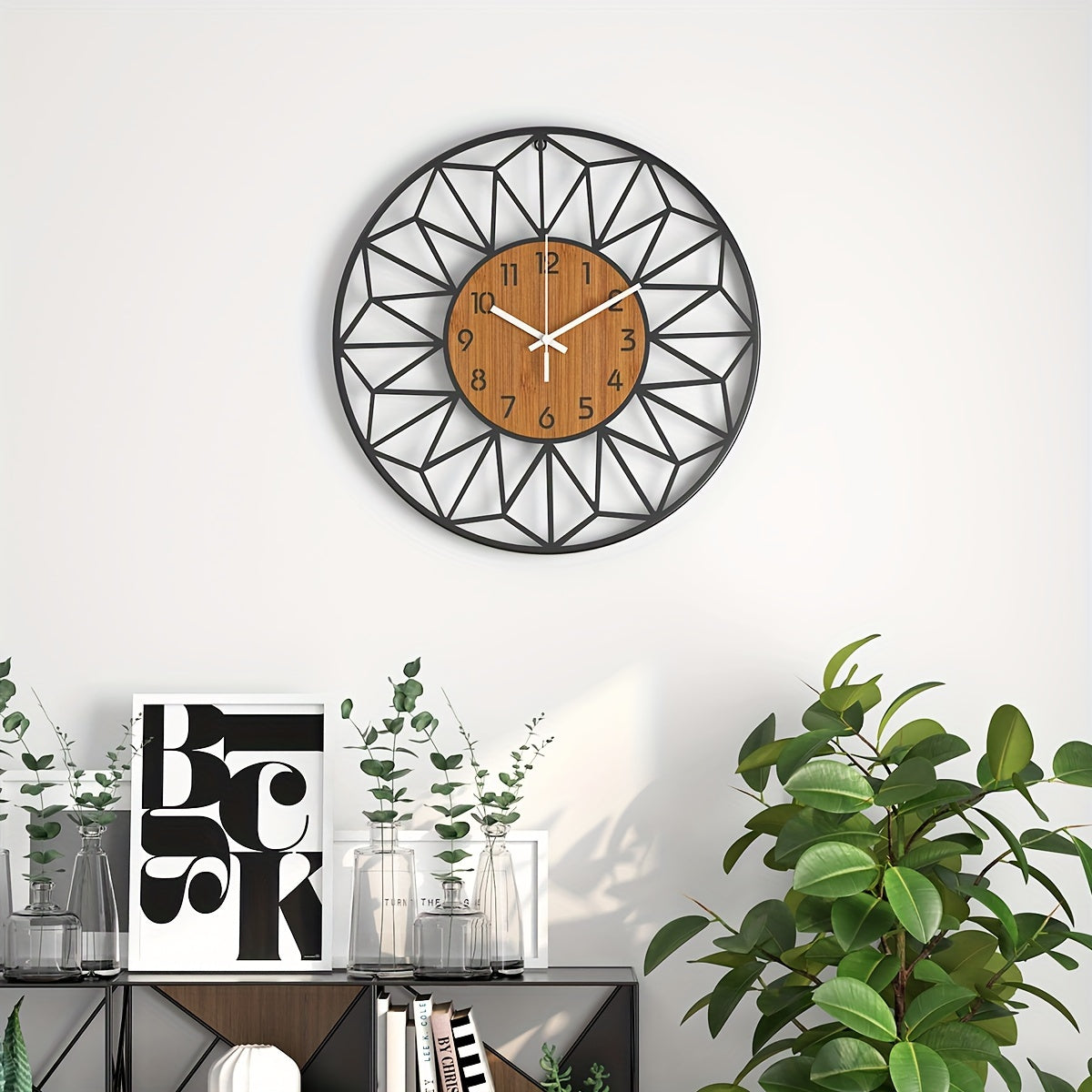 Modern Metal Wall Clock | Wood Grain Centre Design In Three Different Round Clock Face Sizes
