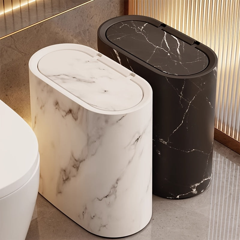 Marble Pattern Trash Can | Modern Bathroom and Kitchen Bin With Lid For Small Spaces and Desks