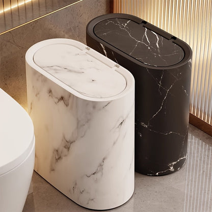 Marble Pattern Trash Can | Modern Bathroom and Kitchen Bin With Lid For Small Spaces and Desks