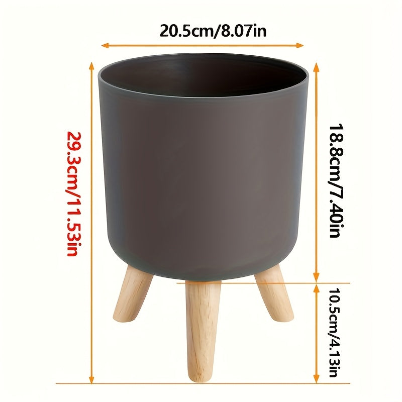 Modern Round Planter With Wooden Legs | Indoor and Outdoor Plant Pot In Three Round Pot Sizes