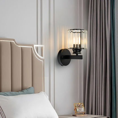 Crystal Wall Light | Modern Glass And Iron Sconce In Black or Gold, In Round or Square Form