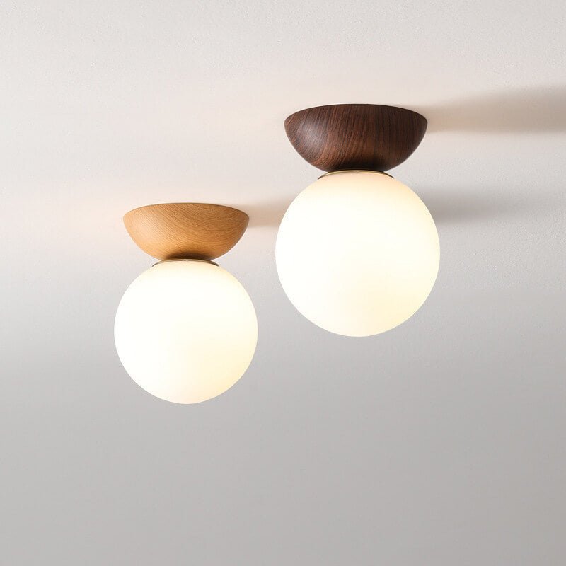 Japanese Style Ceiling Light | Minimal Wood and Frosted Glass Design In Ceiling or Pendant Form
