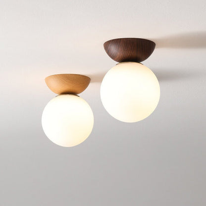 Japanese Style Ceiling Light | Minimal Wood and Frosted Glass Design In Ceiling or Pendant Form