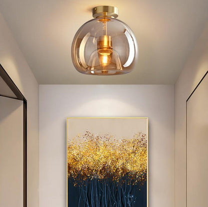 Nordic Glass Ball Ceiling Light | Semi Flush Mount In Smoke Grey or Amber Tinted Glass Shades