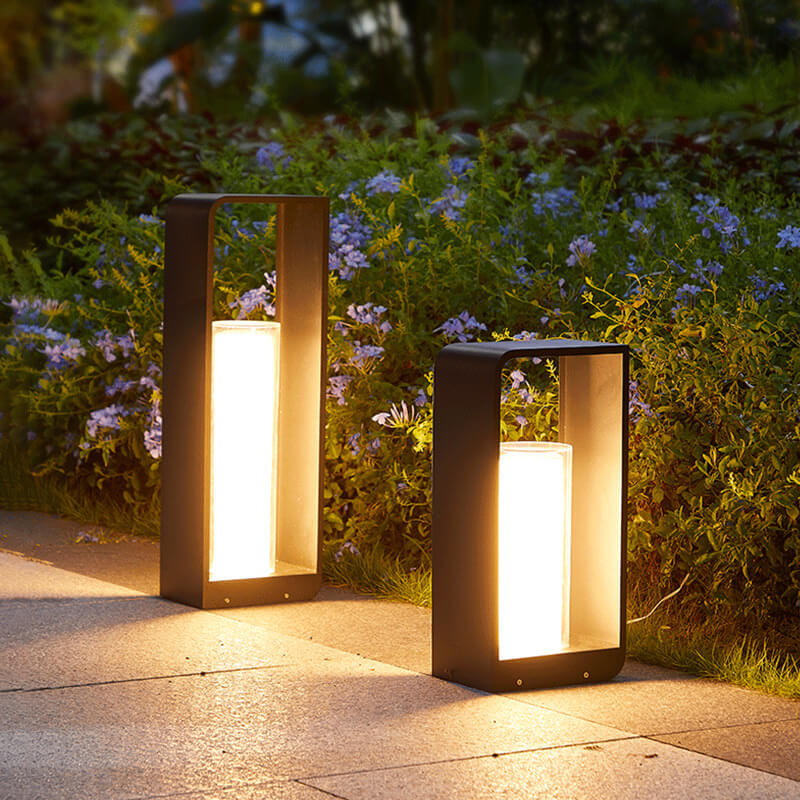 Modern Square Outdoor LED Light | Minimalist Waterproof Solar Powered Landscape Garden Fixture