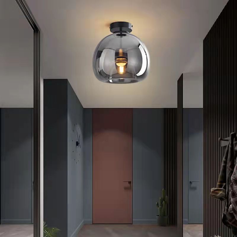 Nordic Glass Ball Ceiling Light | Semi Flush Mount In Smoke Grey or Amber Tinted Glass Shades