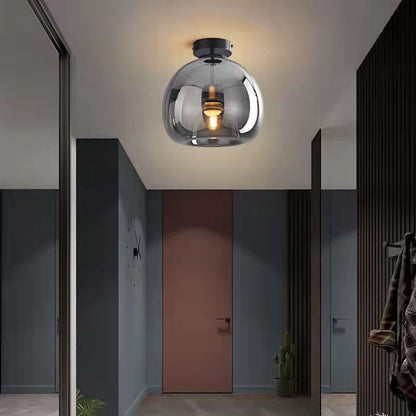 Nordic Glass Ball Ceiling Light | Semi Flush Mount In Smoke Grey or Amber Tinted Glass Shades