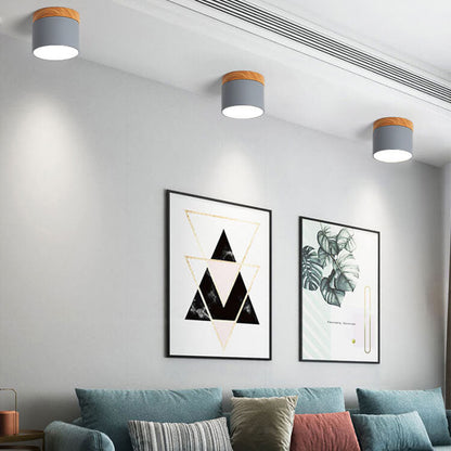 Scandinavian Macaron LED Ceiling Light | Wooden Accent Flush Mount In Seven Soft Macaron Colours