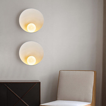 Modern Minimalist Round Wall Sconce | Resin, Iron and Frosted Glass Bowl Accent Wall Light