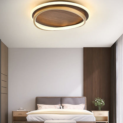 LED Modern Ceiling Lamp | Walnut and Gold Round Design In Three Different Round Panel Sizes
