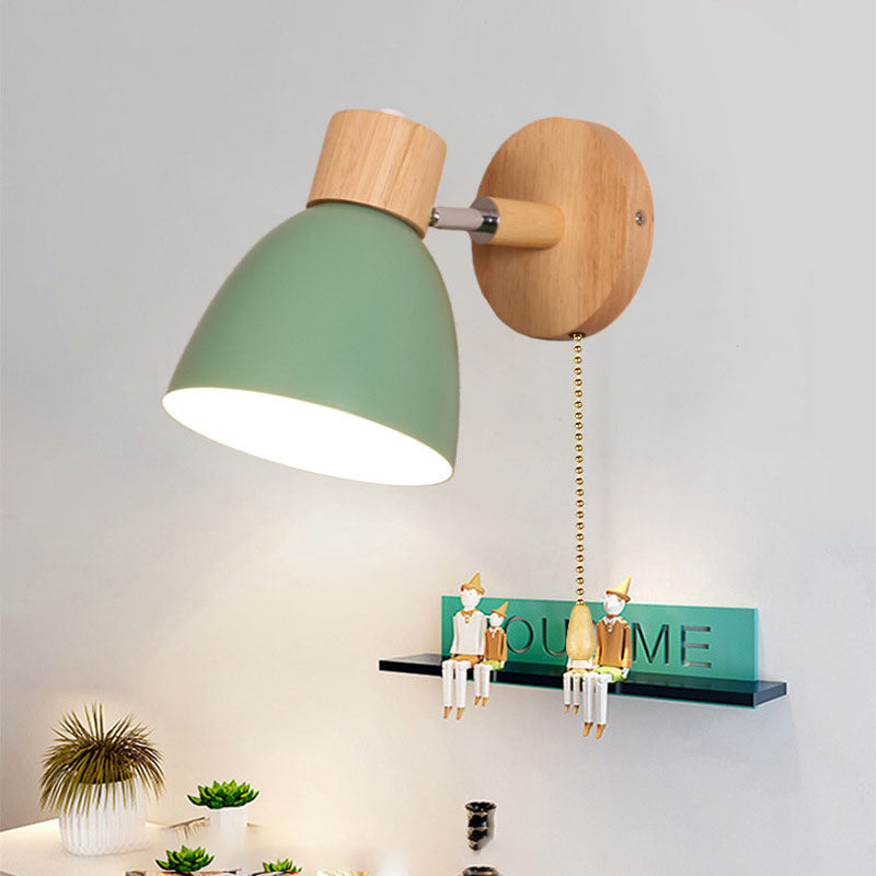 Minimalist Wall Sconce | Wood and Iron Macaron Wall Lamp For Bedsides, Hallways and Landings