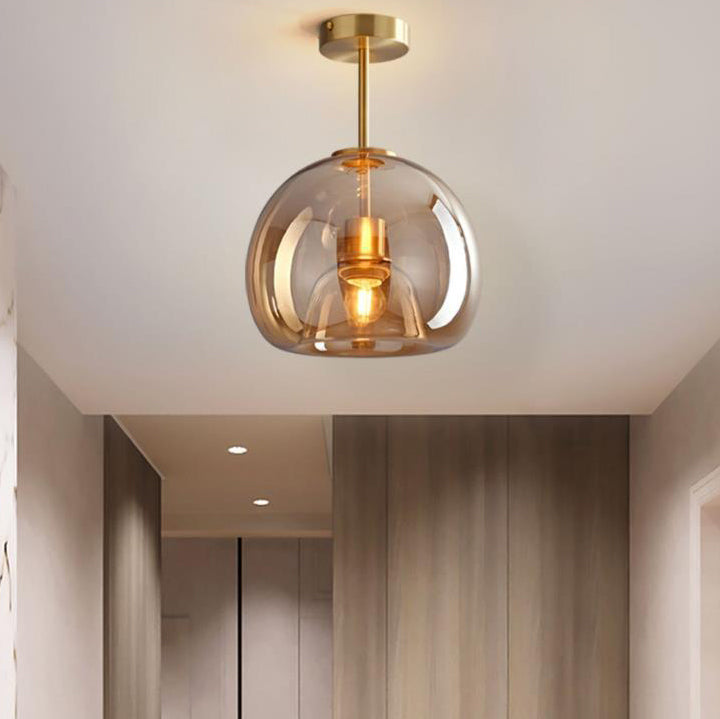 Nordic Glass Ball Ceiling Light | Semi Flush Mount In Smoke Grey or Amber Tinted Glass Shades