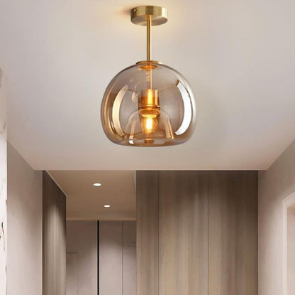 Nordic Glass Ball Ceiling Light | Semi Flush Mount In Smoke Grey or Amber Tinted Glass Shades