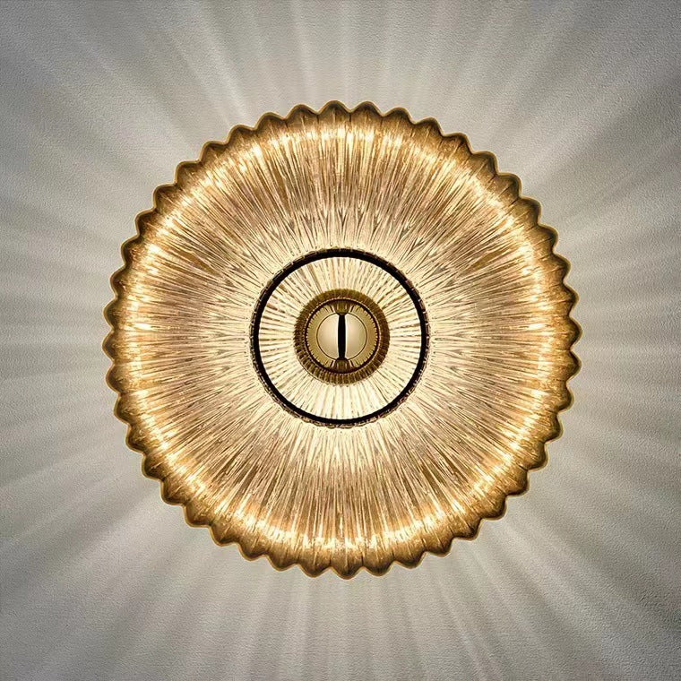 Nordic Vintage Glass Wall Sconce | Striped Round Disc Light For Hallways and Bedroom Walls