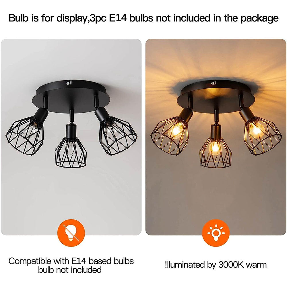 Industrial Adjustable Black Spotlight Ceiling Light | 3 Light Adjustable Iron Bar For Hallways