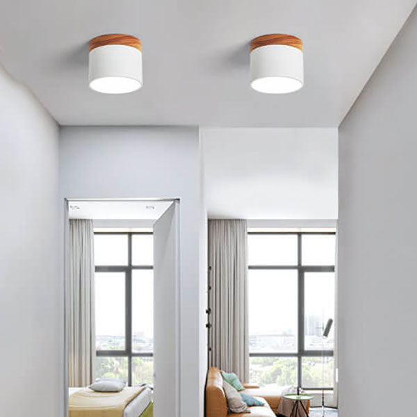 Scandinavian Macaron LED Ceiling Light | Wooden Accent Flush Mount In Seven Soft Macaron Colours